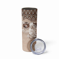 Tonga Ngatu Motifs Skinny Tumbler With Coat Of Arms Beige LT05 - Polynesian Pride