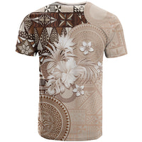 Tonga Ngatu Motifs T Shirt With Coat Of Arms Beige LT05 - Polynesian Pride