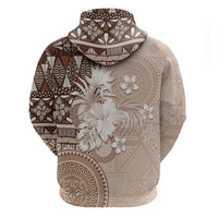 Tonga Ngatu Motifs Zip Hoodie With Coat Of Arms Beige LT05 - Polynesian Pride