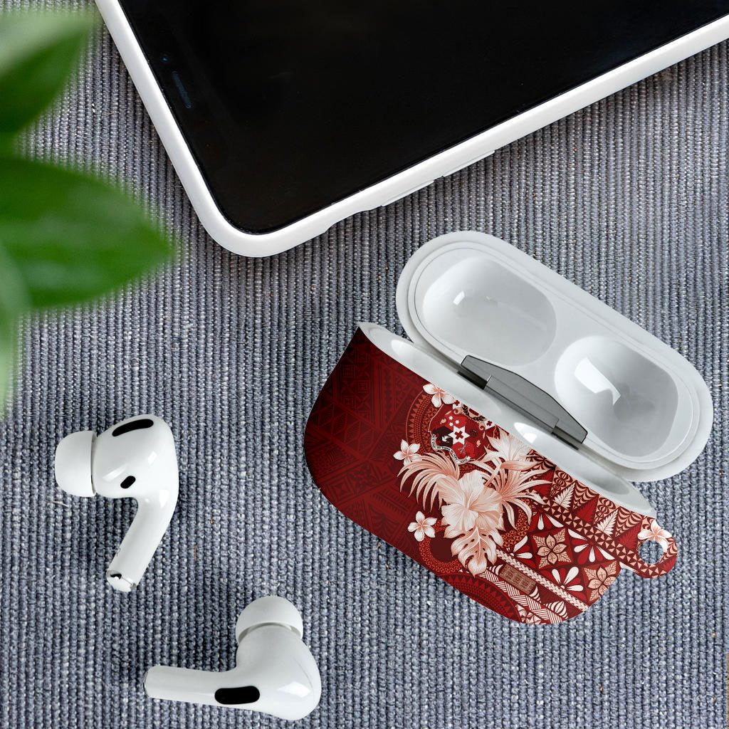 Tonga Ngatu Motifs AirPods Case With Coat Of Arms Red LT05 - Polynesian Pride