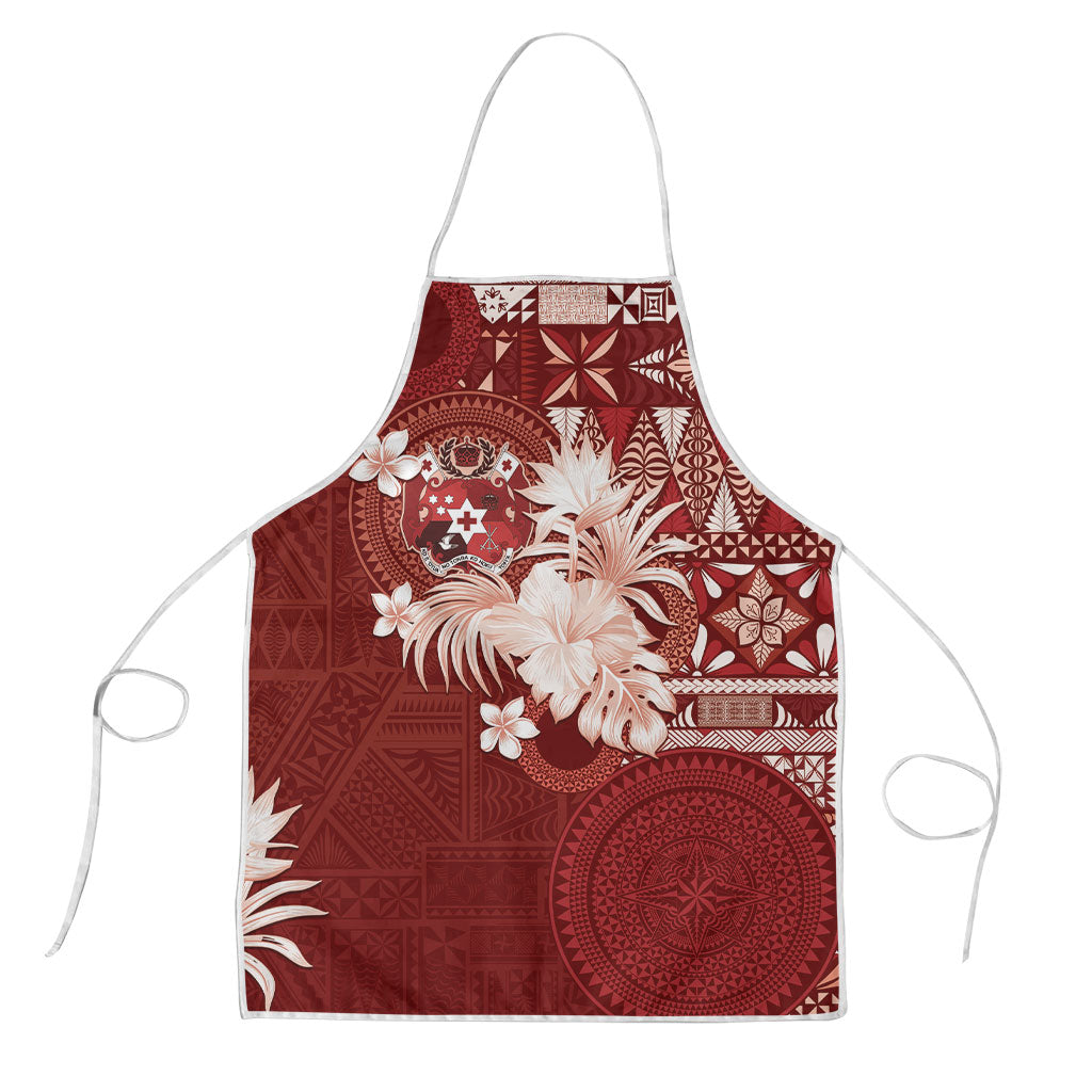 Tonga Ngatu Motifs Apron With Coat Of Arms Red LT05 Red - Polynesian Pride