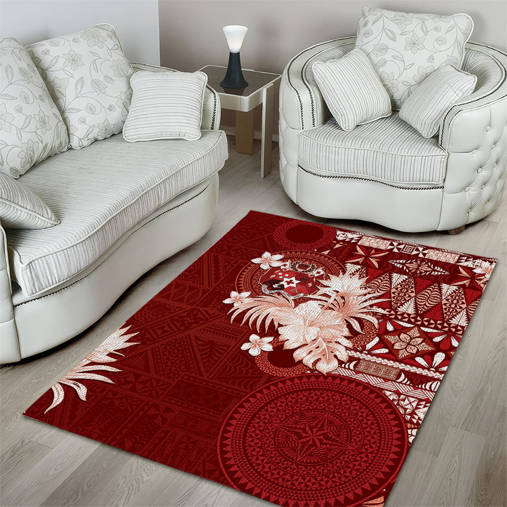 Tonga Ngatu Motifs Area Rug With Coat Of Arms Red LT05 - Polynesian Pride