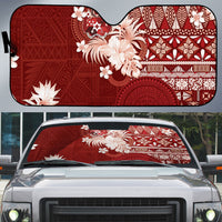 Tonga Ngatu Motifs Auto Sun Shade With Coat Of Arms Red LT05 Red - Polynesian Pride