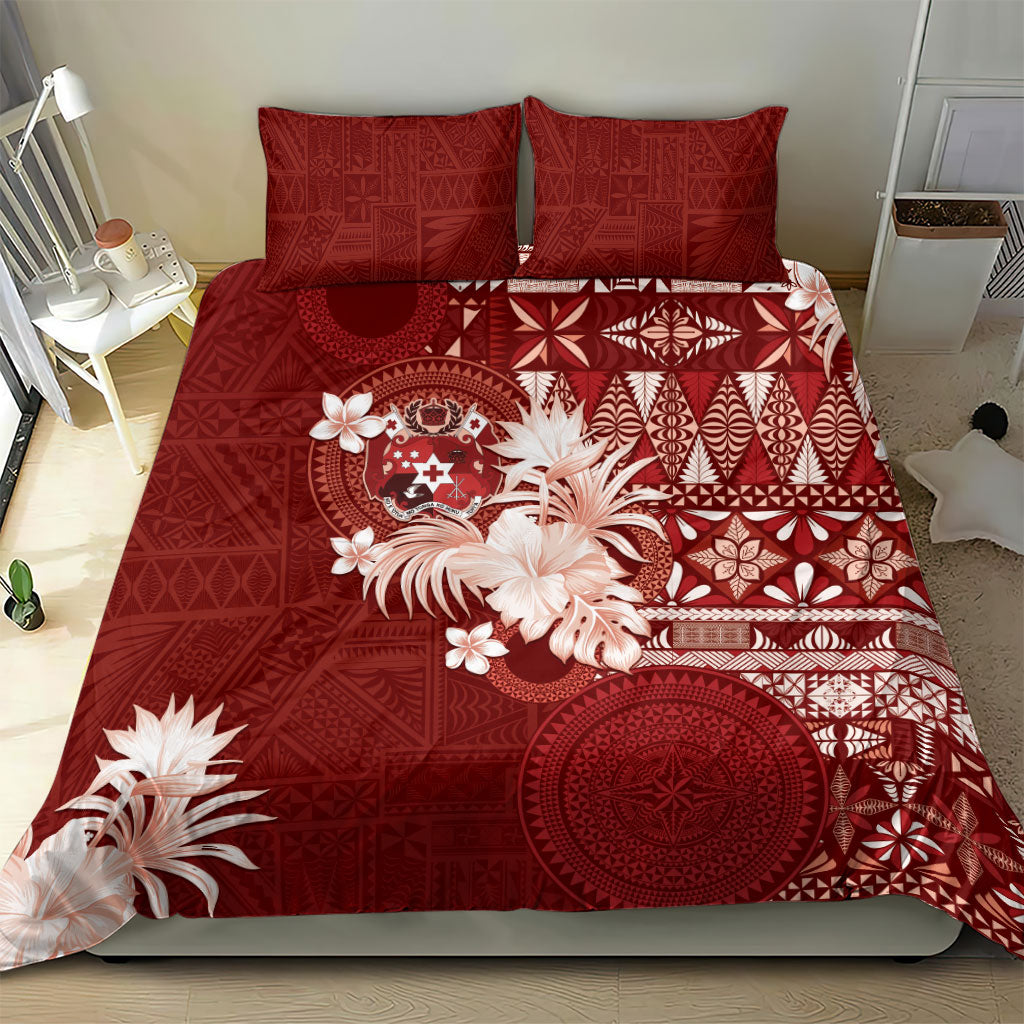 Tonga Ngatu Motifs Bedding Set With Coat Of Arms Red LT05 - Polynesian Pride