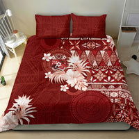 Tonga Ngatu Motifs Bedding Set With Coat Of Arms Red LT05 - Polynesian Pride