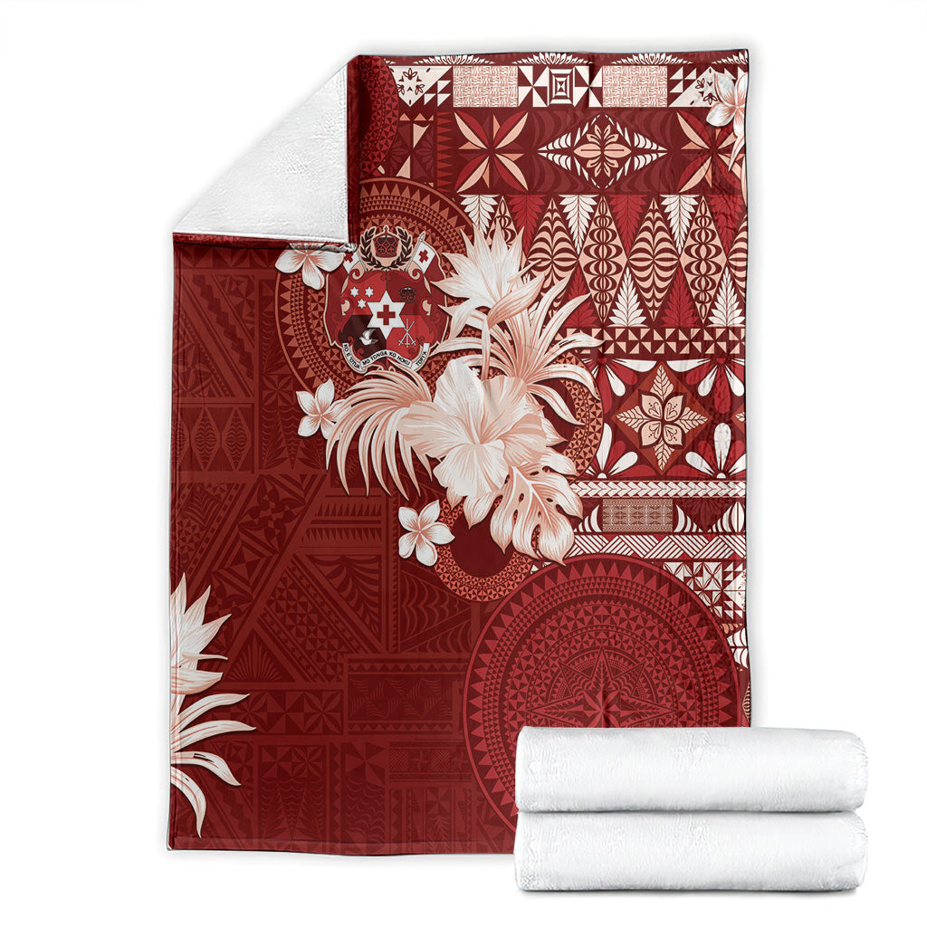 Tonga Ngatu Motifs Blanket With Coat Of Arms Red LT05 - Polynesian Pride