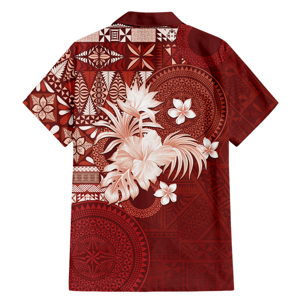 Tonga Ngatu Motifs Family Matching Mermaid Dress and Hawaiian Shirt With Coat Of Arms Red LT05 - Polynesian Pride