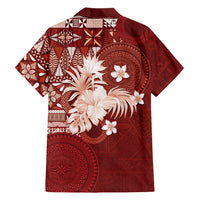 Tonga Ngatu Motifs Family Matching Mermaid Dress and Hawaiian Shirt With Coat Of Arms Red LT05 - Polynesian Pride