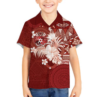 Tonga Ngatu Motifs Hawaiian Shirt With Coat Of Arms Red LT05 - Polynesian Pride