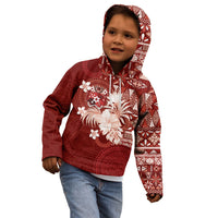 Tonga Ngatu Motifs Kid Hoodie With Coat Of Arms Red LT05 - Polynesian Pride
