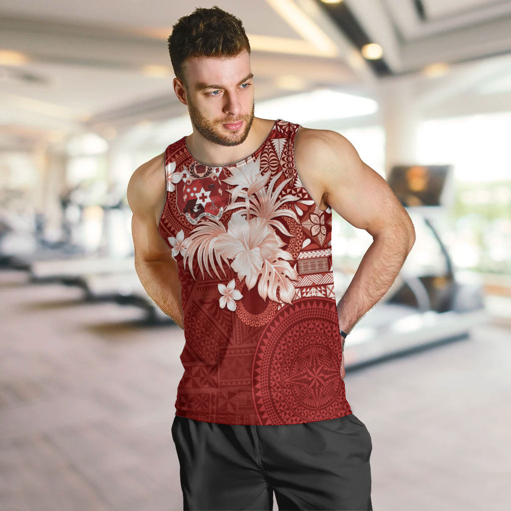 Tonga Ngatu Motifs Men Tank Top With Coat Of Arms Red