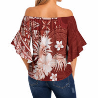 Tonga Ngatu Motifs Off Shoulder Wrap Waist Top With Coat Of Arms Red LT05 - Polynesian Pride