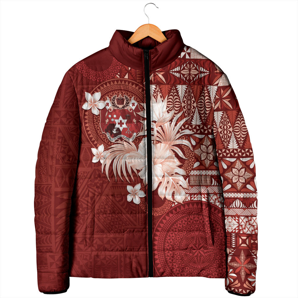 Tonga Ngatu Motifs Padded Jacket With Coat Of Arms Red LT05 - Polynesian Pride