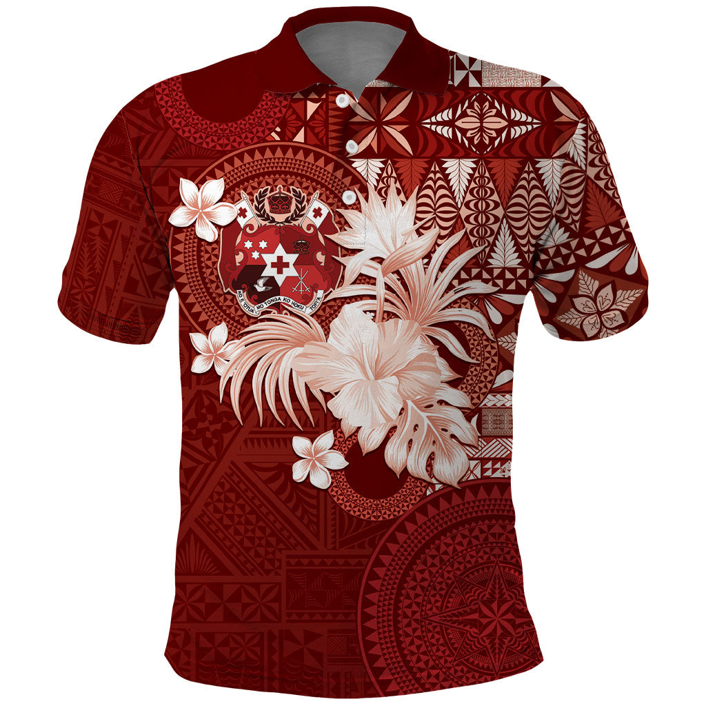 Tonga Ngatu Motifs Polo Shirt With Coat Of Arms Red