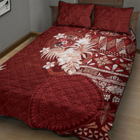 Tonga Ngatu Motifs Quilt Bed Set With Coat Of Arms Red LT05 - Polynesian Pride