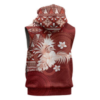Tonga Ngatu Motifs Sleeveless Zip Hoodie With Coat Of Arms Red LT05 - Polynesian Pride