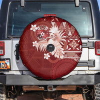Tonga Ngatu Motifs Spare Tire Cover With Coat Of Arms Red LT05 Red - Polynesian Pride