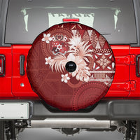 Tonga Ngatu Motifs Spare Tire Cover With Coat Of Arms Red LT05 - Polynesian Pride