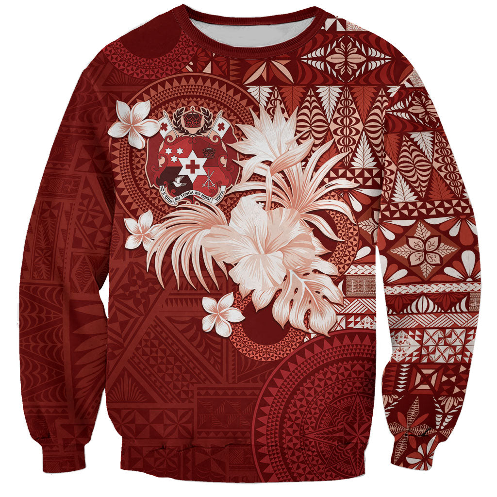 Tonga Ngatu Motifs Sweatshirt With Coat Of Arms Red LT05 Unisex Red - Polynesian Pride