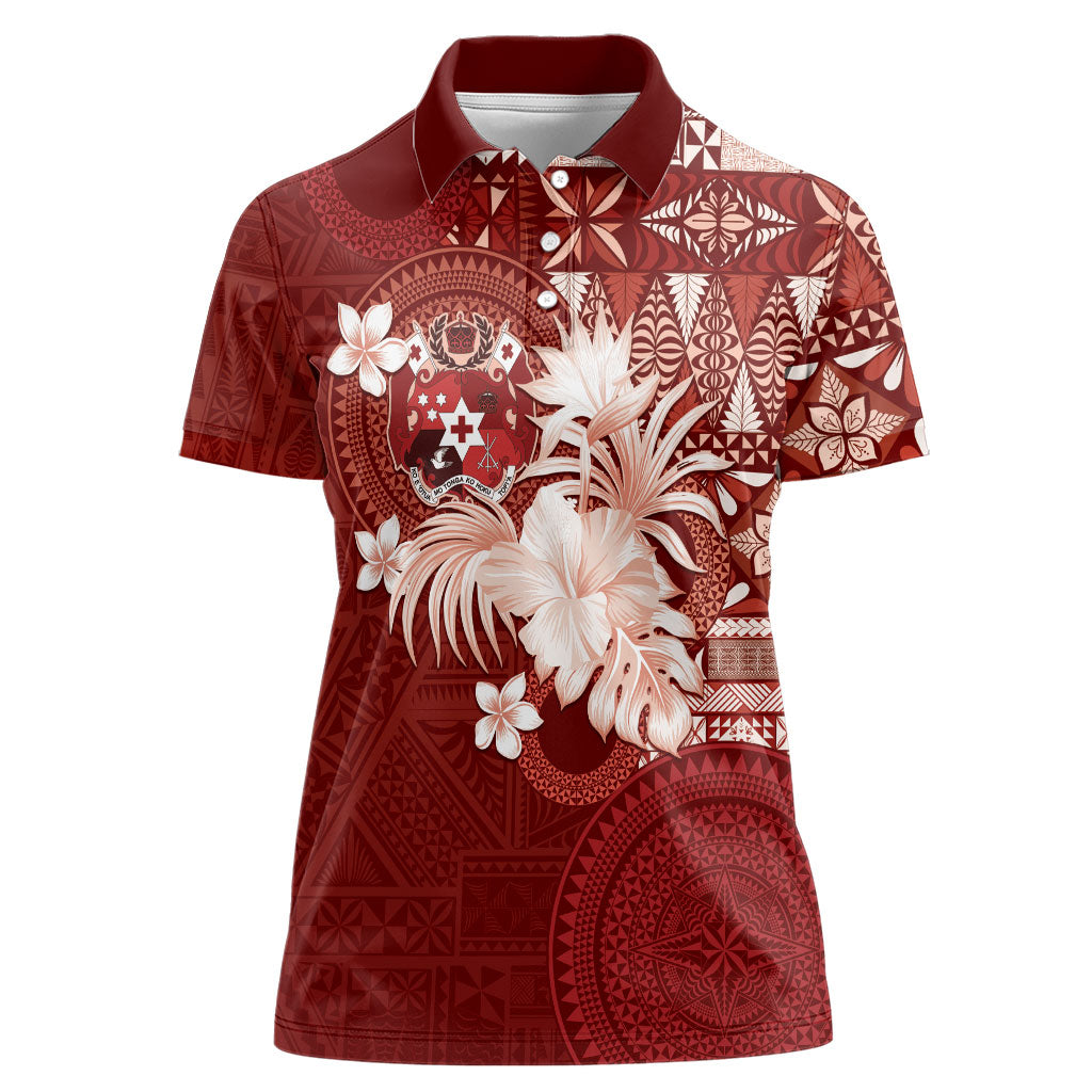 Tonga Ngatu Motifs Women Polo Shirt With Coat Of Arms Red