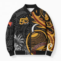 Papua New Guinea Bomber Puffer Jacket Happy 50th Independence Anniversary - Polynesian Pride