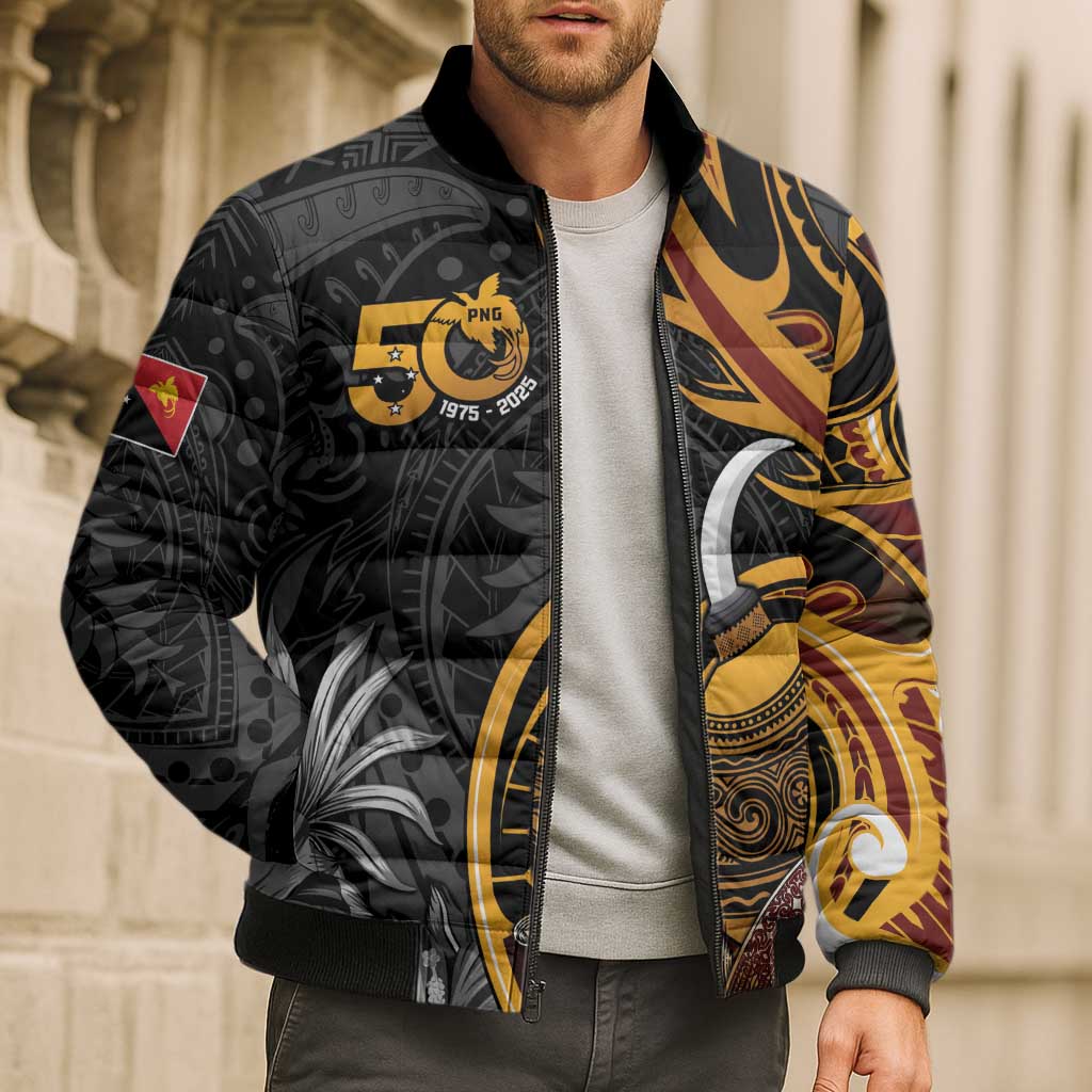 Papua New Guinea Bomber Puffer Jacket Happy 50th Independence Anniversary - Polynesian Pride