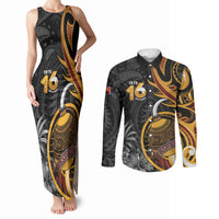 Personalised Papua New Guinea Couples Matching Tank Maxi Dress and Long Sleeve Button Shirt Happy Independence Day LT05 Black - Polynesian Pride