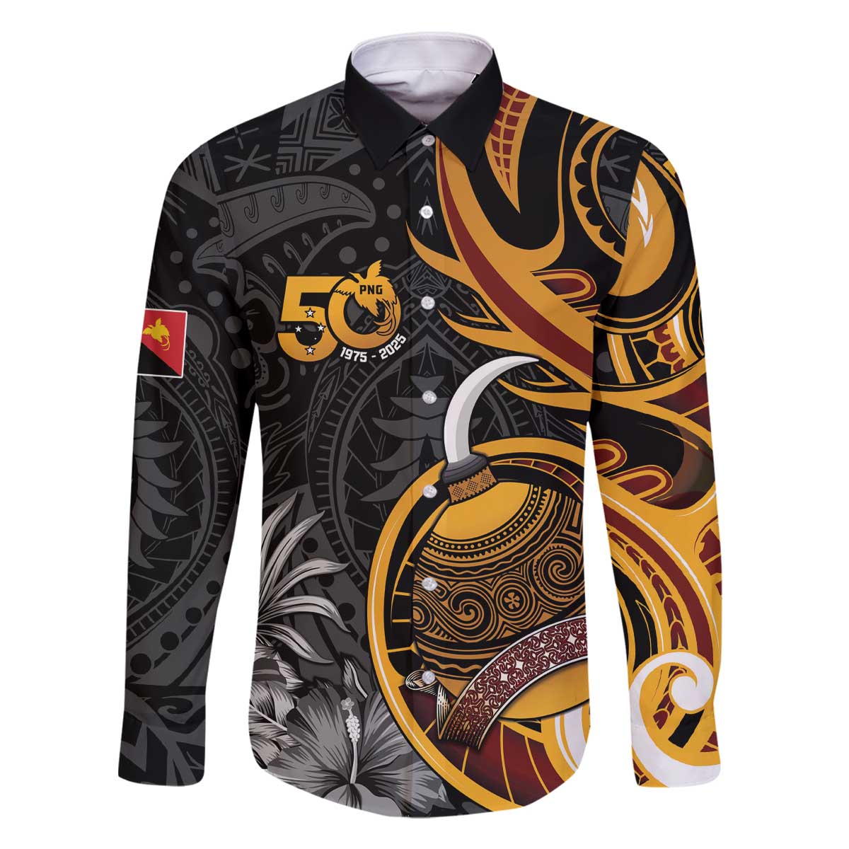 Personalised Papua New Guinea Family Matching Off The Shoulder Long Sleeve Dress and Hawaiian Shirt Happy 50th Independence Anniversary - Polynesian Pride