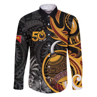 Personalised Papua New Guinea Family Matching Off The Shoulder Long Sleeve Dress and Hawaiian Shirt Happy 50th Independence Anniversary - Polynesian Pride