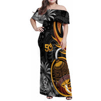 Personalised Papua New Guinea Family Matching Off Shoulder Maxi Dress and Hawaiian Shirt Happy 50th Independence Anniversary - Polynesian Pride