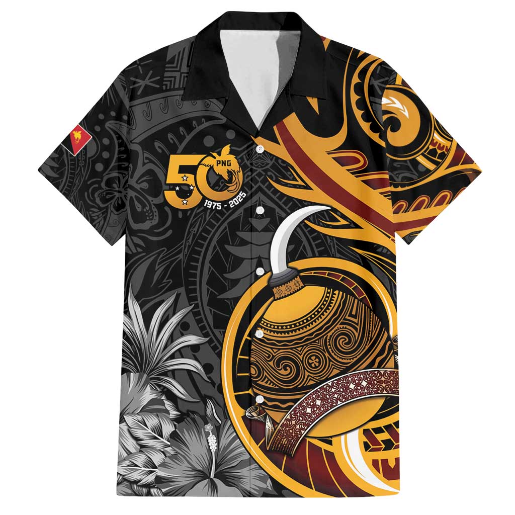 Personalised Papua New Guinea Family Matching Off Shoulder Short Dress and Hawaiian Shirt Happy 50th Independence Anniversary - Polynesian Pride