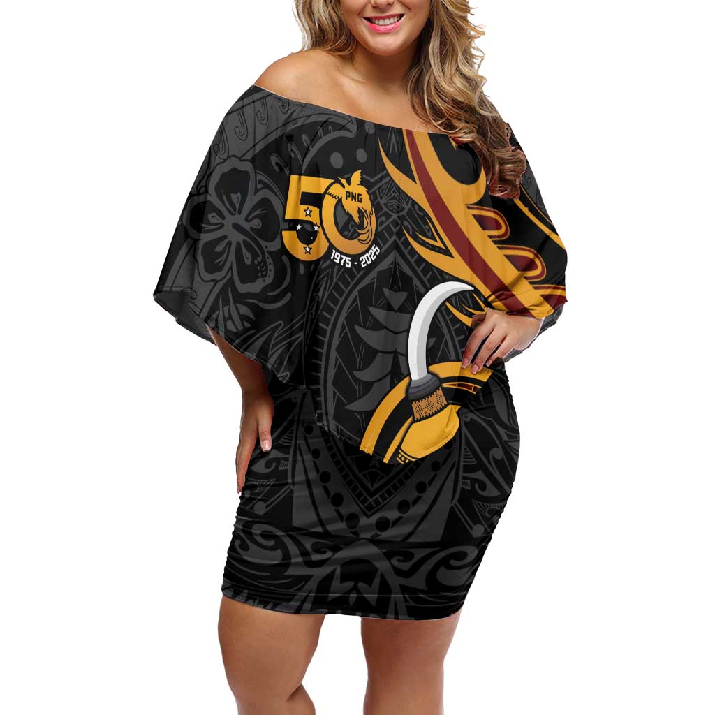 Personalised Papua New Guinea Family Matching Off Shoulder Short Dress and Hawaiian Shirt Happy 50th Independence Anniversary - Polynesian Pride