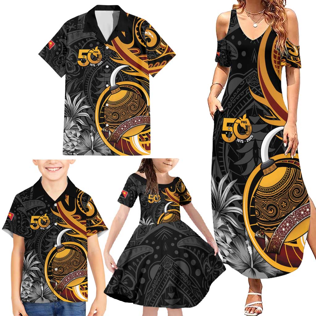 Personalised Papua New Guinea Family Matching Summer Maxi Dress and Hawaiian Shirt Happy 50th Independence Anniversary - Polynesian Pride