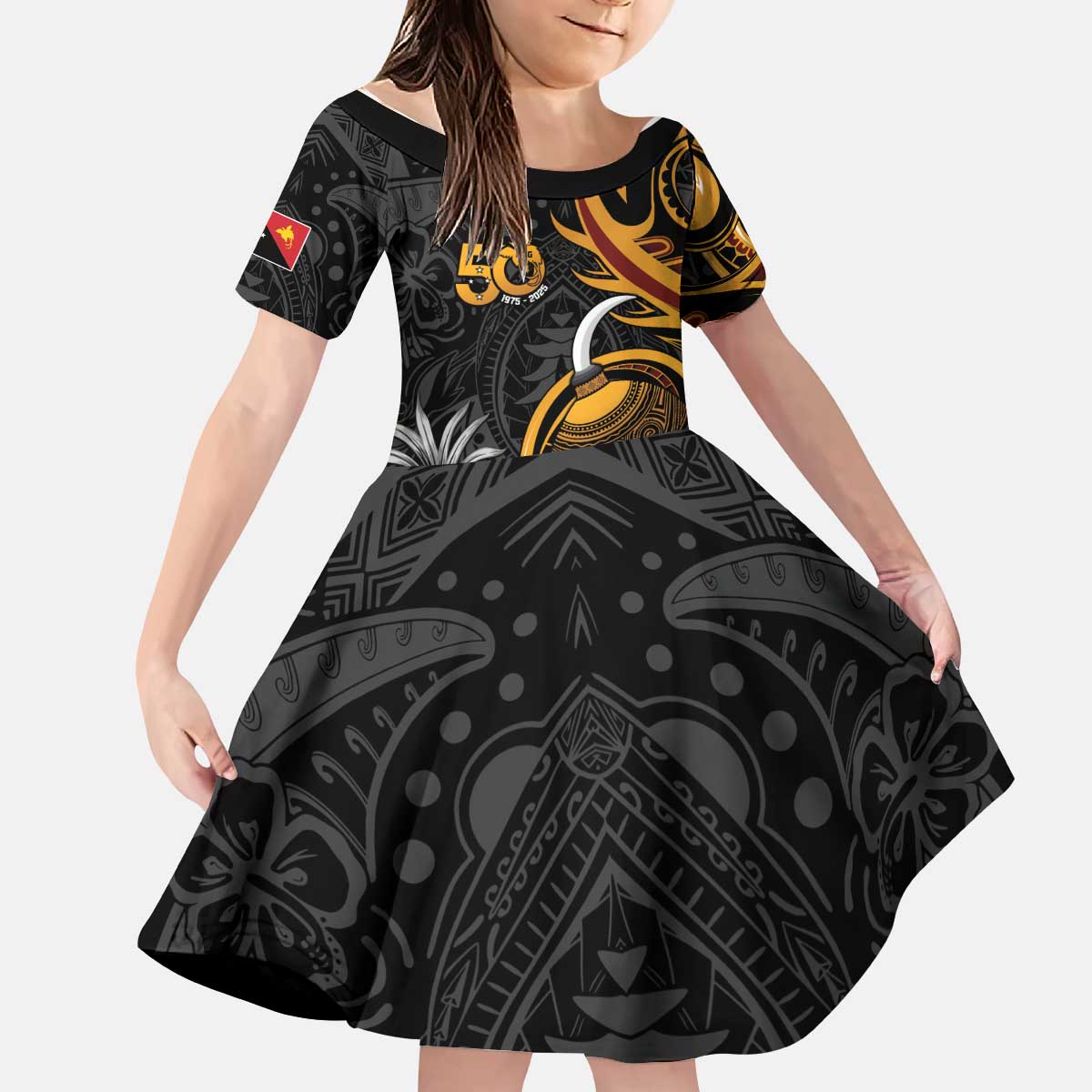 Personalised Papua New Guinea Kid Short Sleeve Dress Happy 50th Independence Anniversary - Polynesian Pride