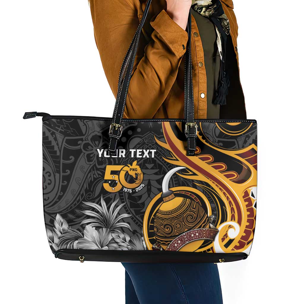 Personalised Papua New Guinea Leather Tote Bag Happy 50th Independence Anniversary - Polynesian Pride