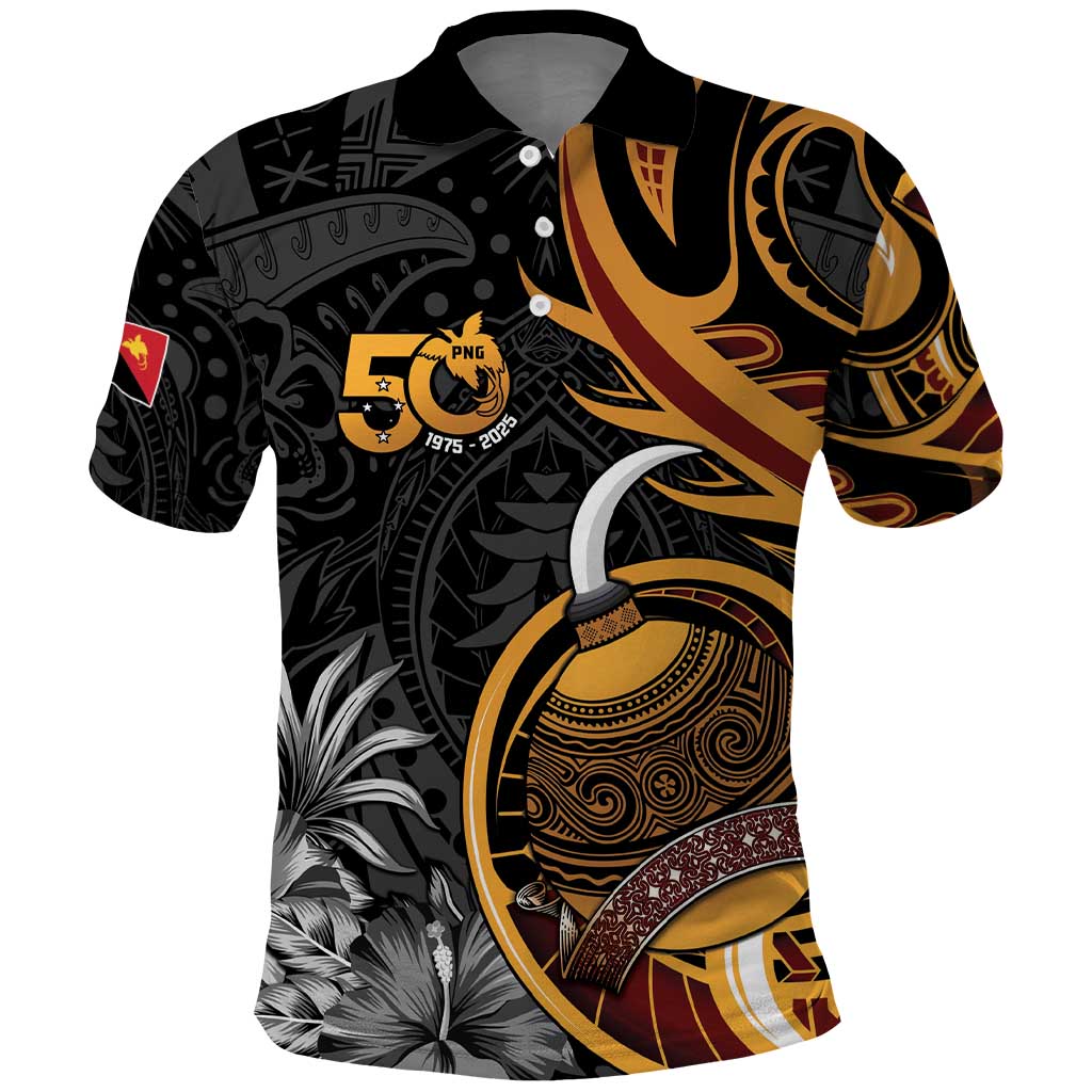 Personalised Papua New Guinea Polo Shirt Happy 50th Independence Anniversary LT05 Black - Polynesian Pride
