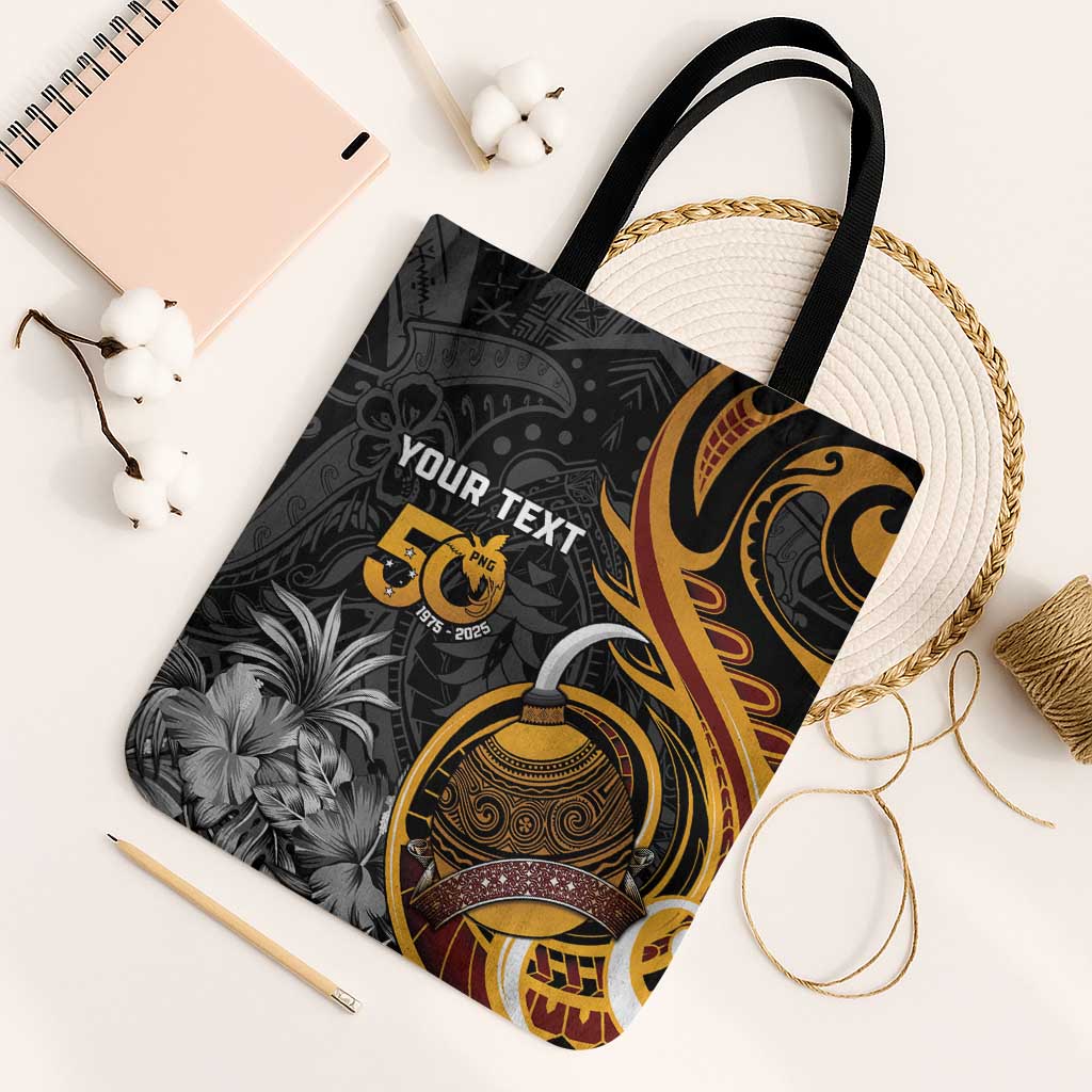 Personalised Papua New Guinea Tote Bag Happy 50th Independence Anniversary LT05 Black Strap One Size Black - Polynesian Pride