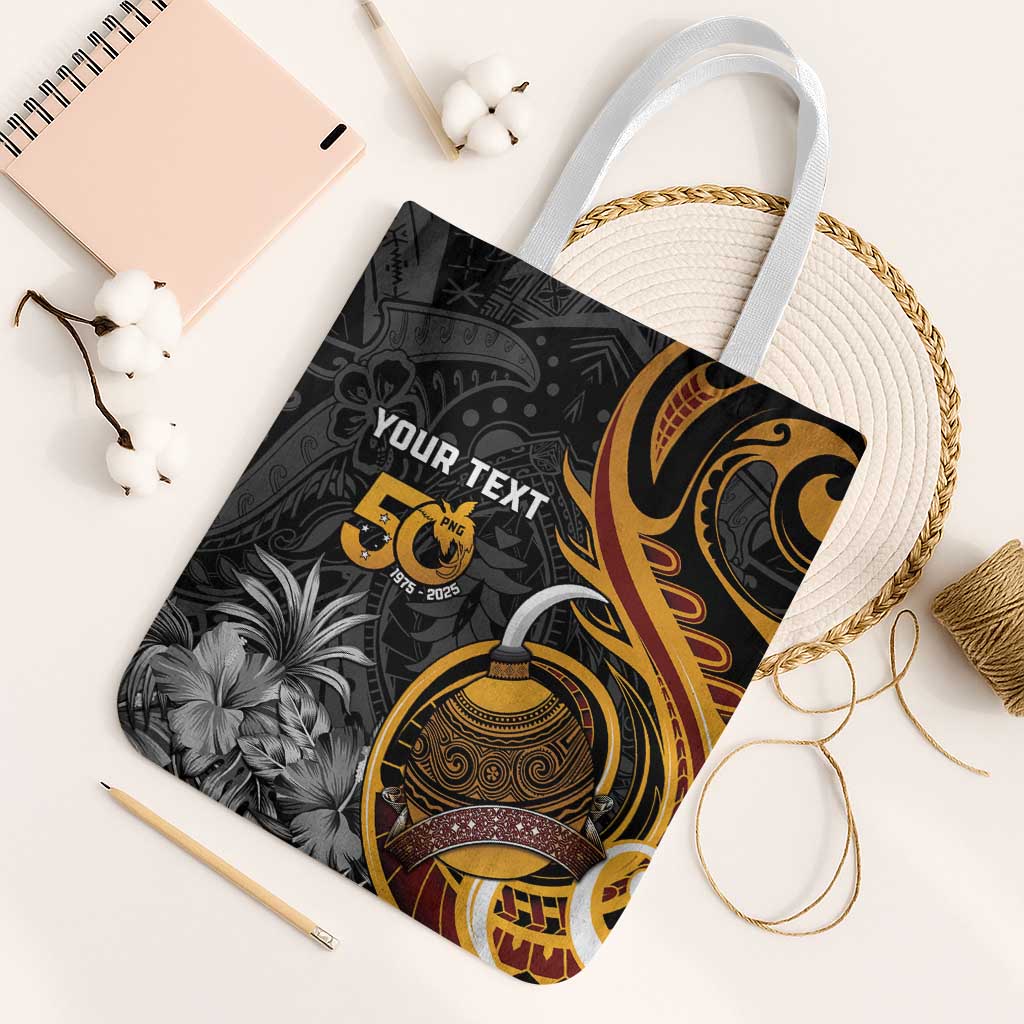 Personalised Papua New Guinea Tote Bag Happy 50th Independence Anniversary LT05 White Strap One Size Black - Polynesian Pride