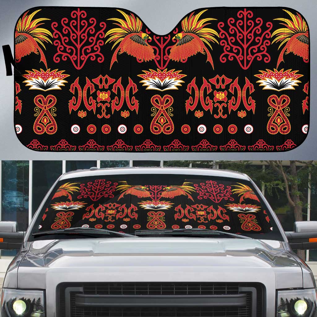 Papua Batik Motif Auto Sun Shade Papua Spirit Black Version - Polynesian Pride