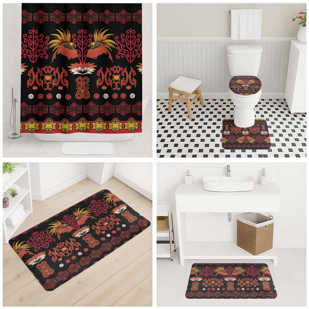 Papua Batik Motif Bathroom Set Papua Spirit Black Version - Polynesian Pride