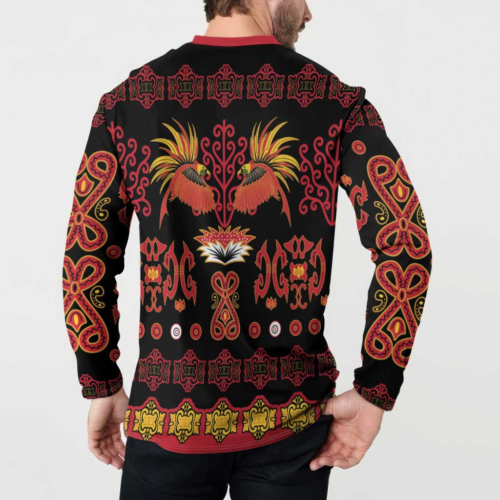 Papua Batik Motif Button Sweatshirt Papua Spirit Black Version - Polynesian Pride