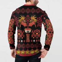 Papua Batik Motif Button Sweatshirt Papua Spirit Black Version - Polynesian Pride