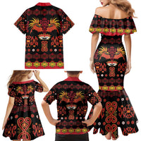 Papua Batik Motif Family Matching Mermaid Dress and Hawaiian Shirt Papua Spirit Black Version - Polynesian Pride
