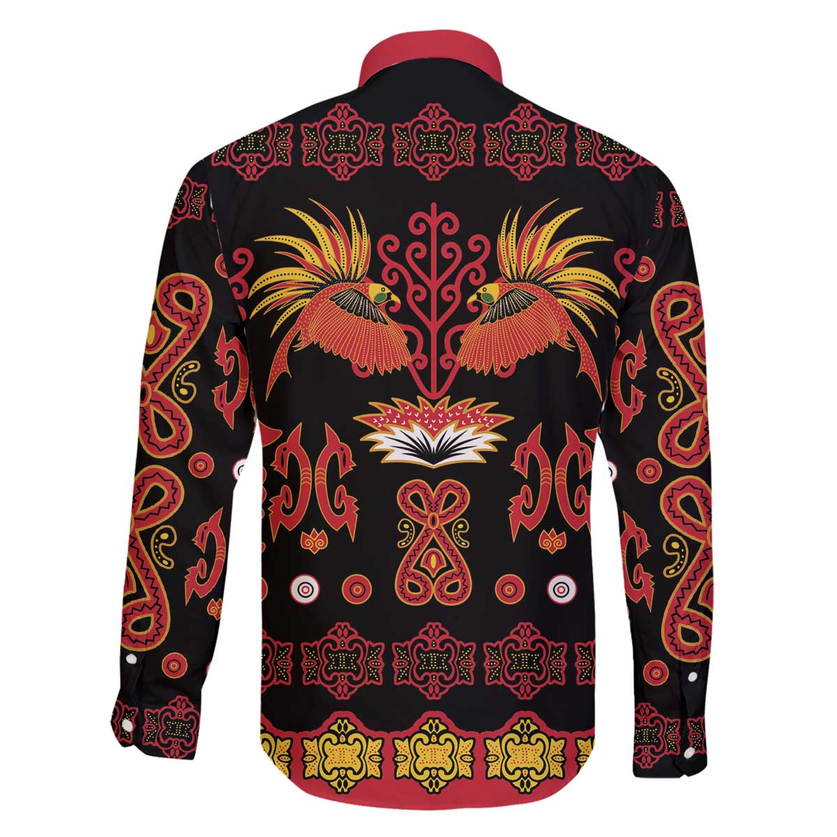 Papua Batik Motif Family Matching Off The Shoulder Long Sleeve Dress and Hawaiian Shirt Papua Spirit Black Version - Polynesian Pride