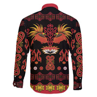Papua Batik Motif Family Matching Off The Shoulder Long Sleeve Dress and Hawaiian Shirt Papua Spirit Black Version - Polynesian Pride