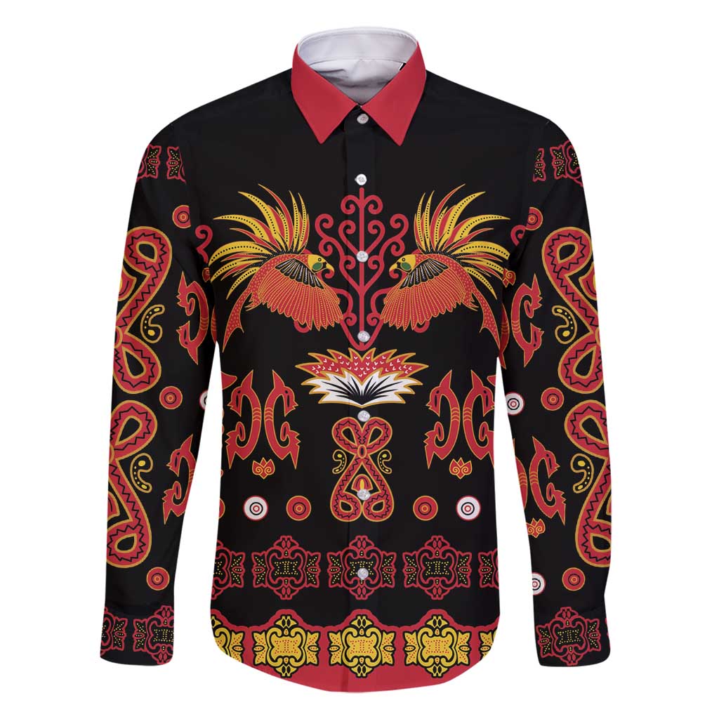 Papua Batik Motif Family Matching Off Shoulder Maxi Dress and Hawaiian Shirt Papua Spirit Black Version - Polynesian Pride