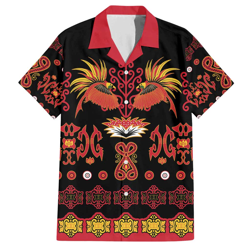 Papua Batik Motif Family Matching Off Shoulder Short Dress and Hawaiian Shirt Papua Spirit Black Version - Polynesian Pride