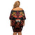 Papua Batik Motif Family Matching Off Shoulder Short Dress and Hawaiian Shirt Papua Spirit Black Version - Polynesian Pride