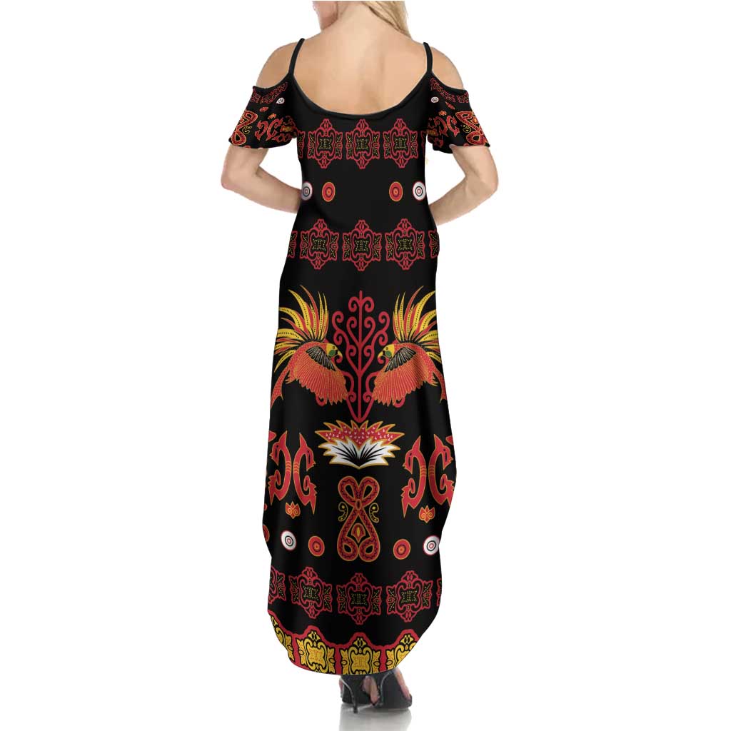 Papua Batik Motif Family Matching Summer Maxi Dress and Hawaiian Shirt Papua Spirit Black Version - Polynesian Pride