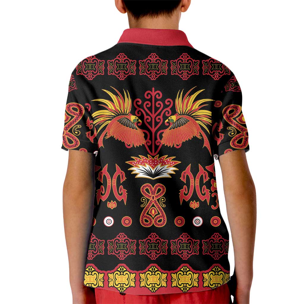 Papua Batik Motif Kid Polo Shirt Papua Spirit Black Version - Polynesian Pride